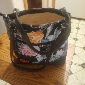 Stone & Co. Faux Leather Black Floral Shoulder Bag